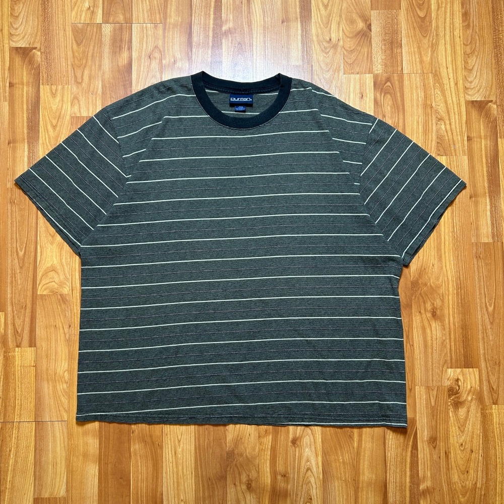 Vintage Puritan Mens T-Shirt 2XL Green/Grey Striped Skater